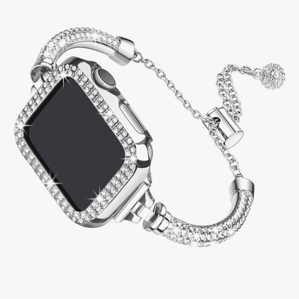 Sparkling Silver Apple Watch cover and band with Rhinestones (38 mm)